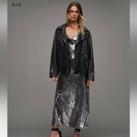 ALL SAINTS Billie Oversized Leather Biker Jacket - Picture 2 of 16